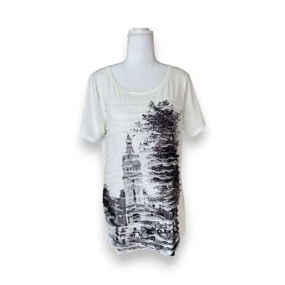 Compliments, Ruffle Print Short Sleeve T-Shirt Women's Size M - Picture 1 of 4